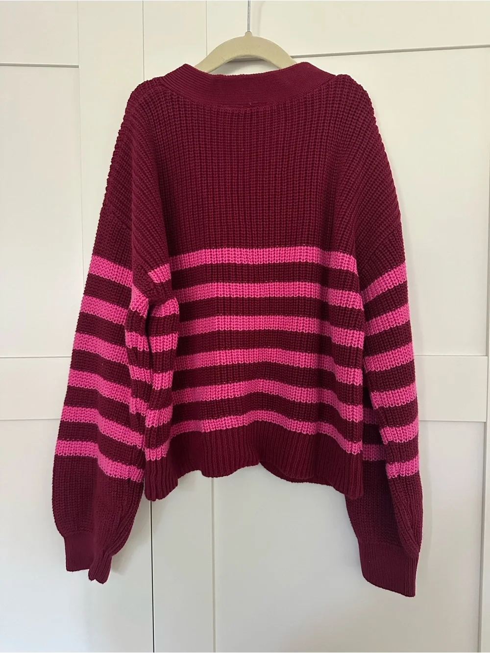 GAP Kids Striped Button-Front Cardigan Sweater - Burgundy & Pink